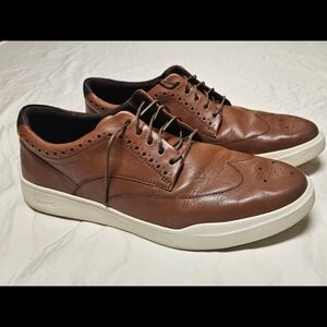 Cole Haan Brown Leather Wingtip Slip-On Sneakers with White Sole